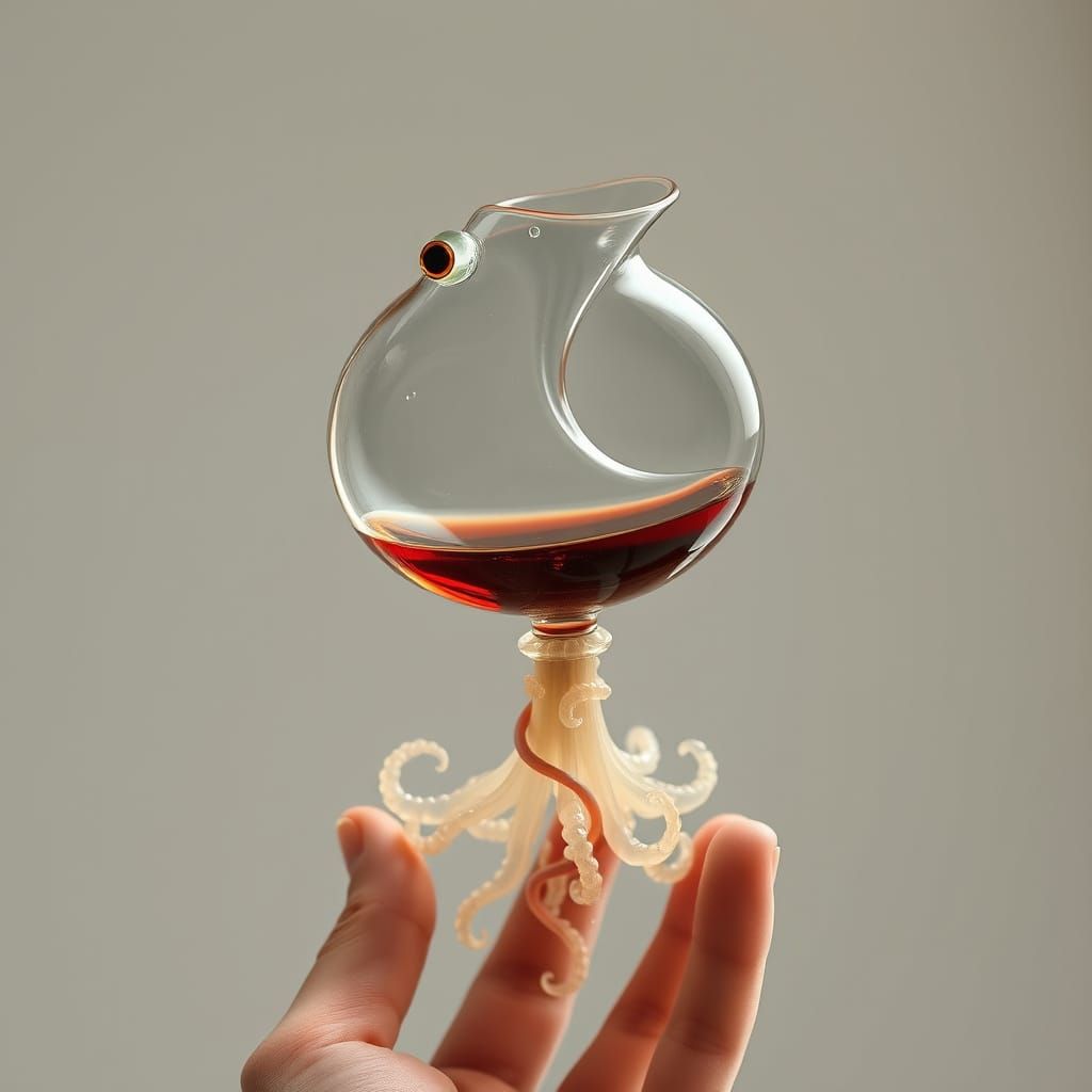Biopunk Wineglass Creature with Tiny Eyes and Tentacles