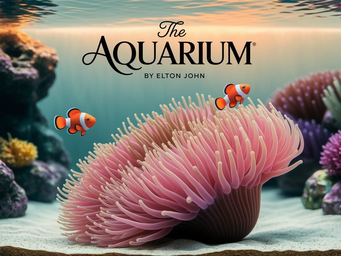Clownfish Swim Around Anemone in Warmly Lit Aquarium