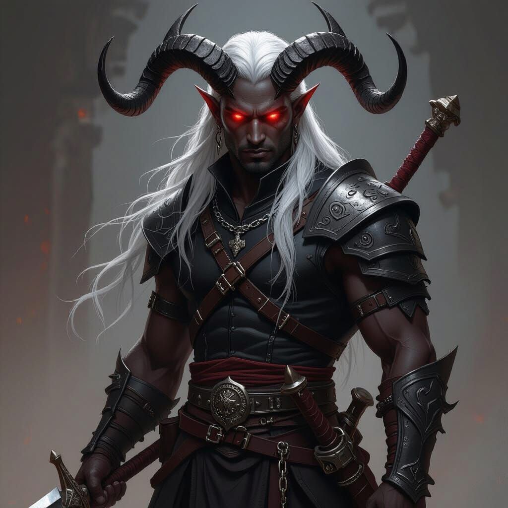 Dark Fantasy Warrior Portrait: Half-Drow, Half-Tiefling