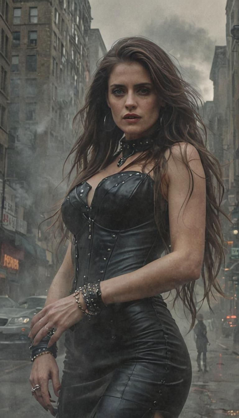 Cyber-Gothic Punk Lady in Megalopolis Street