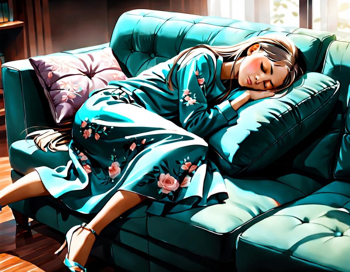 Girl Asleep on Sofa