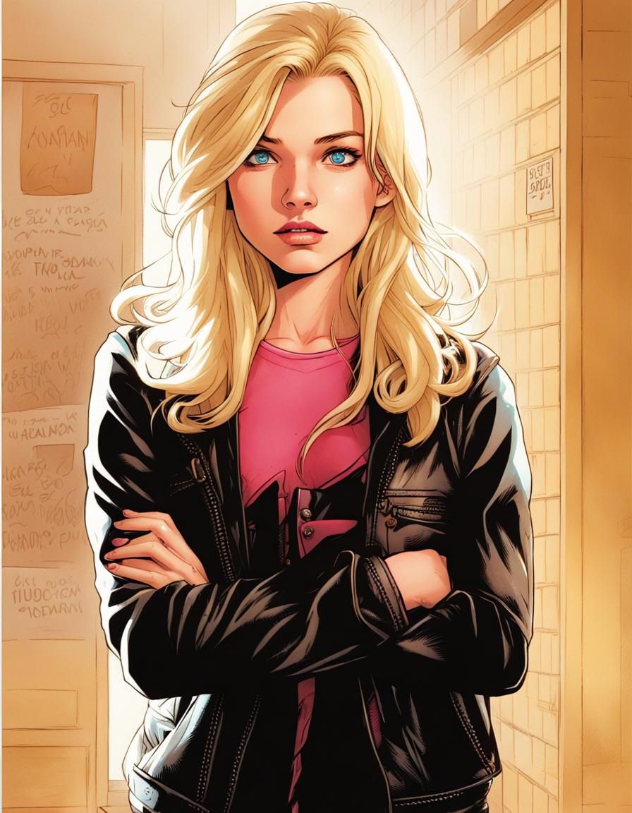 Comic Book Art of a Blonde High School Girl