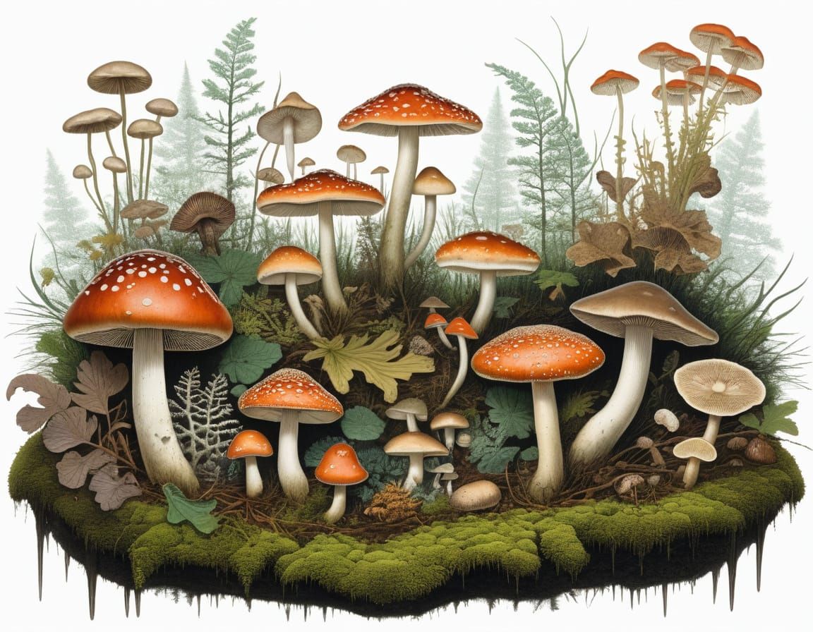 Mushroom Forest in Ernst Haeckel Style