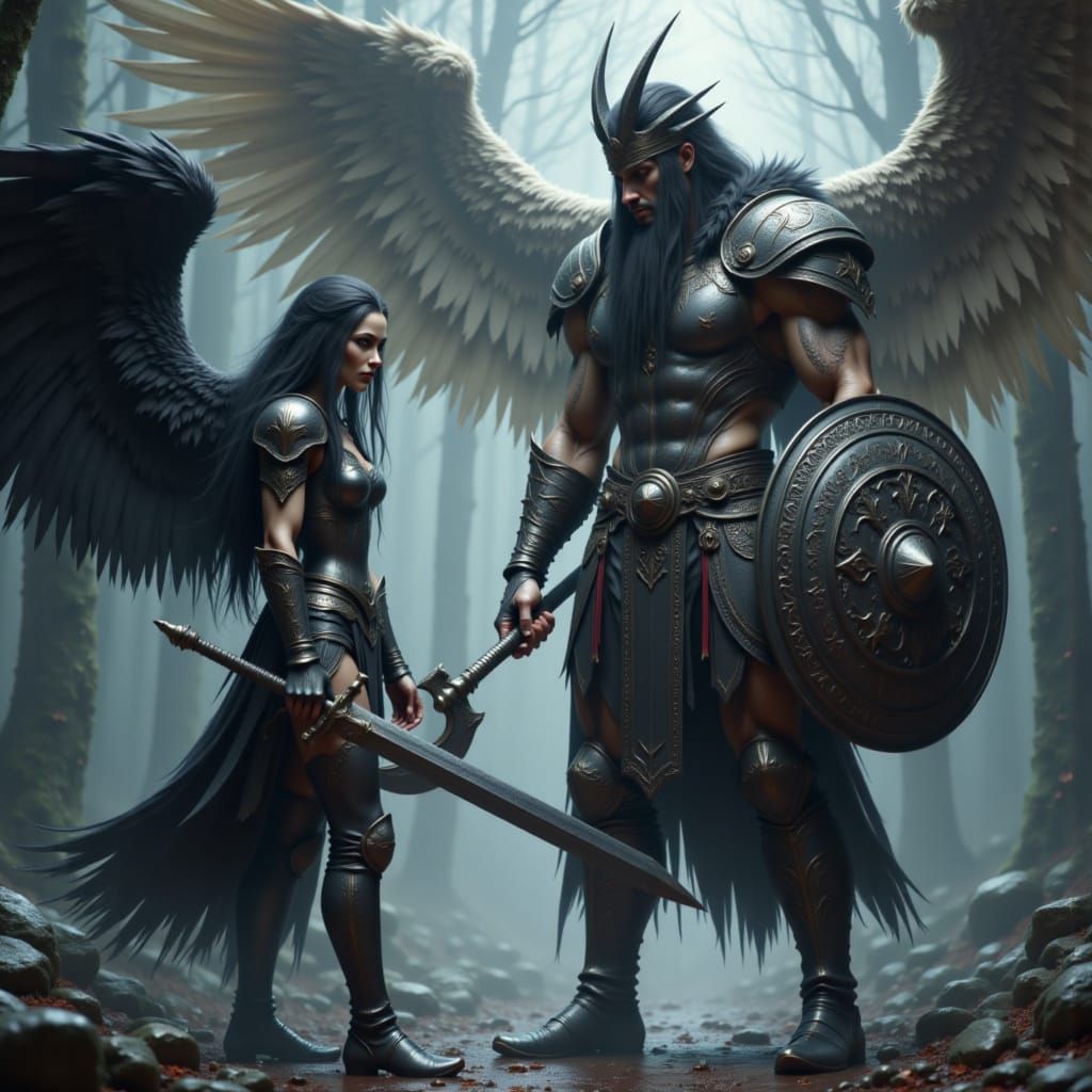 Dark Angel Warrior Girl Confronts Epic Viking Warrior in Hyp...