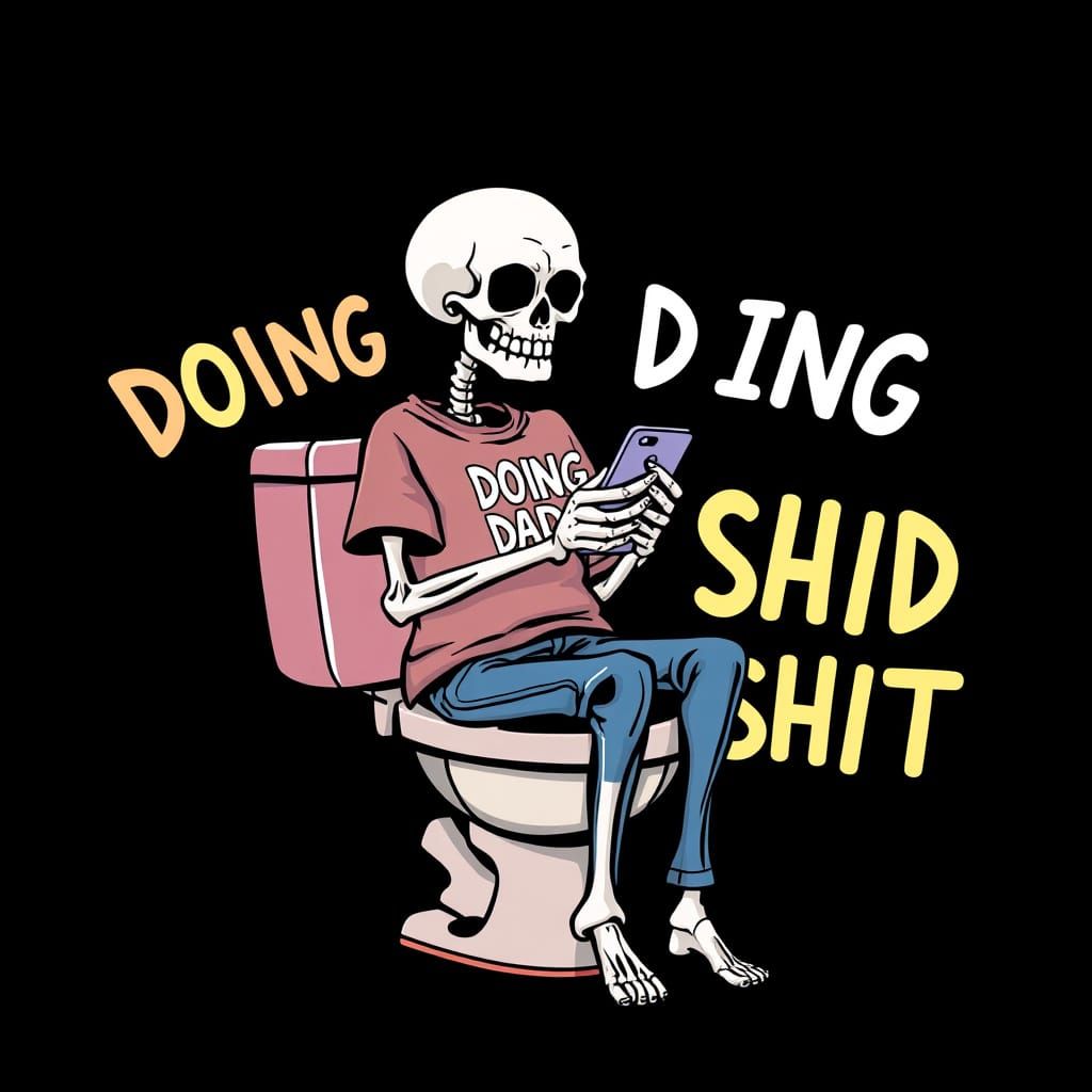 Humorous Skeleton on Toilet with Smartphone