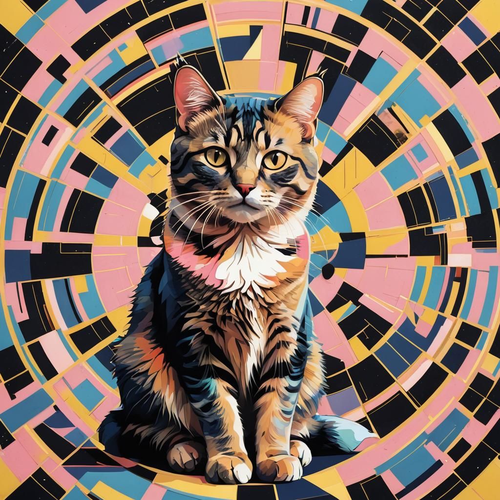 Pop Art Cat in Geometric Bauhaus Design