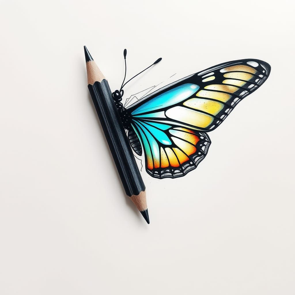 Pencil Transforms Into Butterfly, Evolutionary Art
