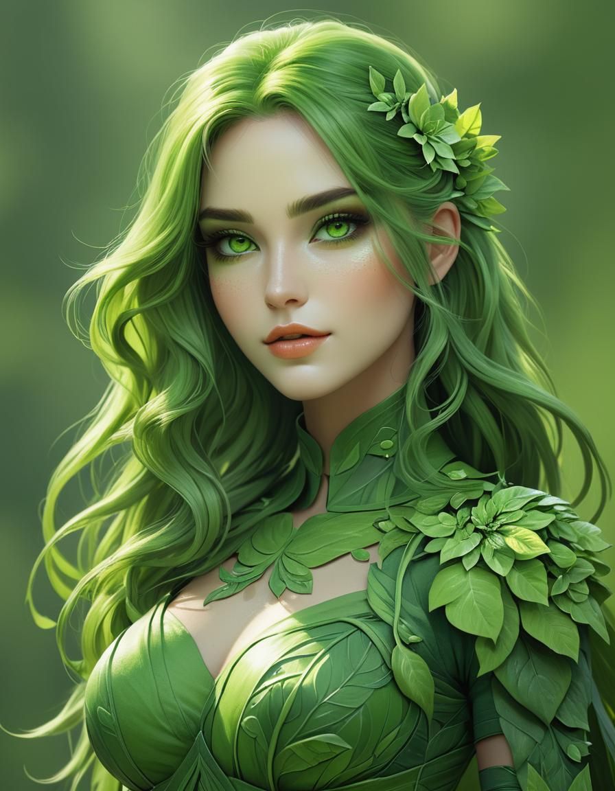 Beautiful Woman with Green Skin Portrait