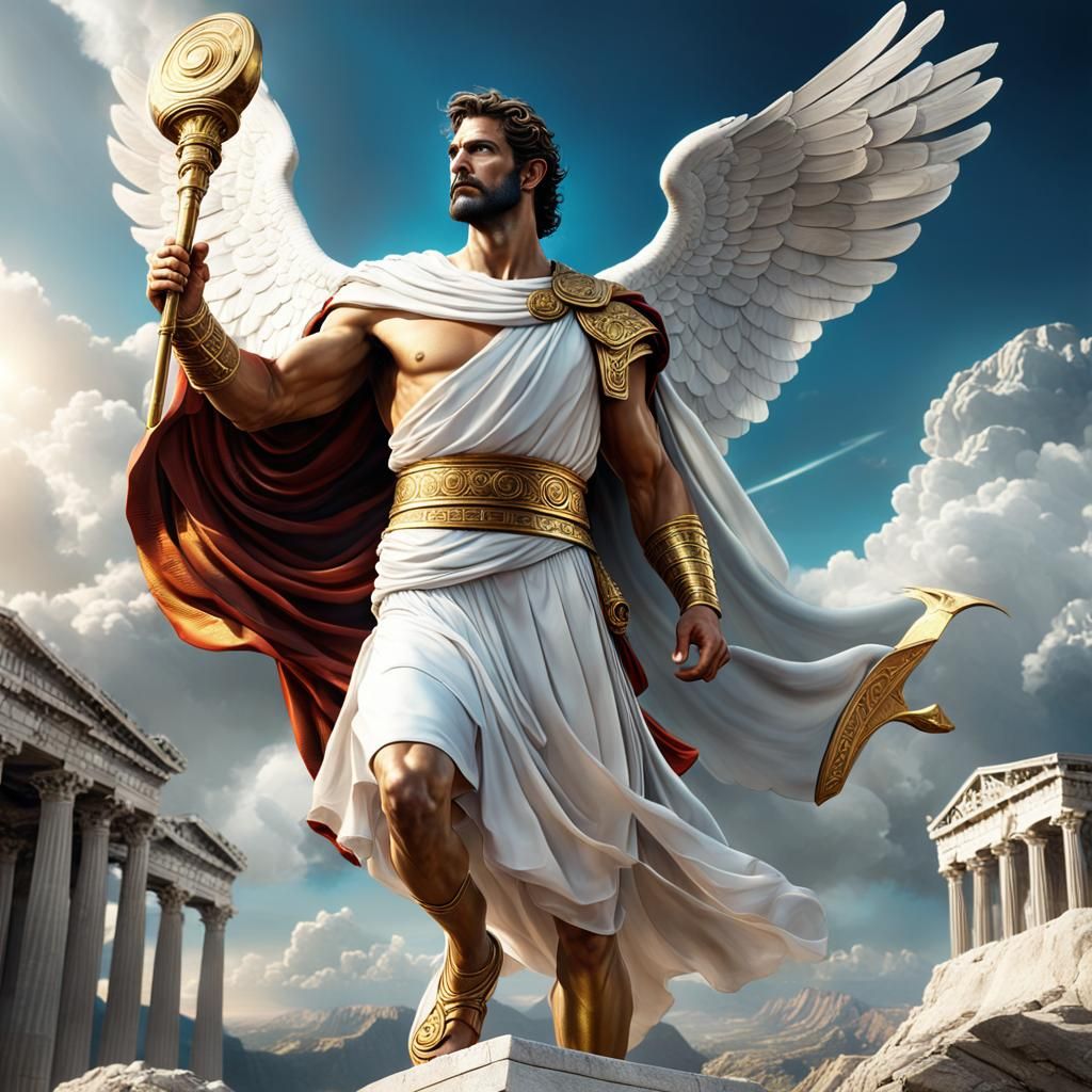 Hermes, Messenger of Gods, in White Toga