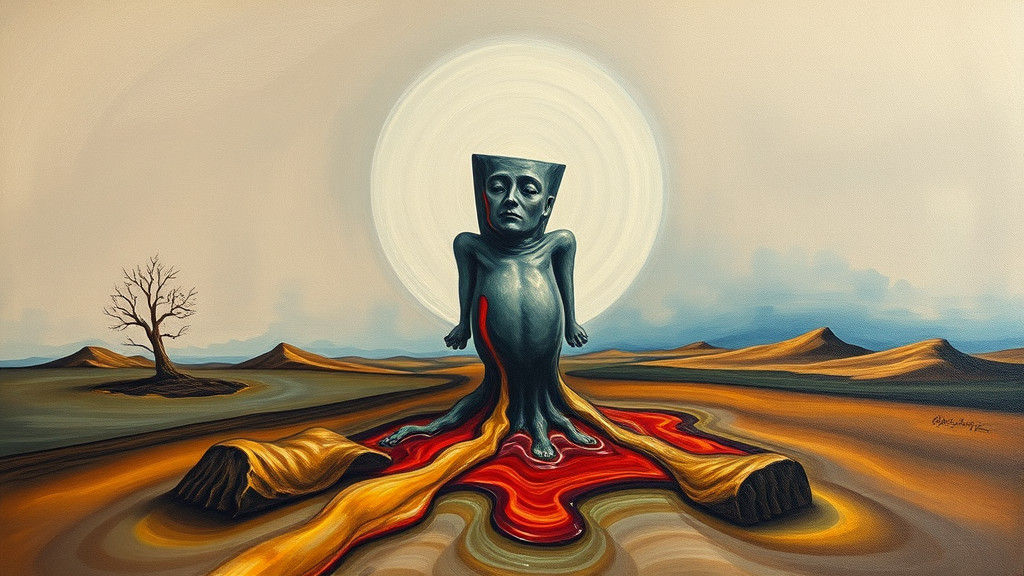 Melting Figure in Surrealist Landscape, Salvador Dali Style