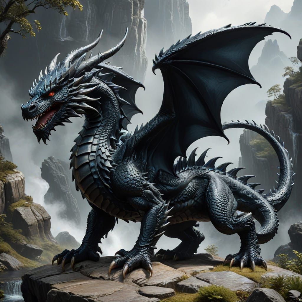 Majestic Onyx Dragon in Flight