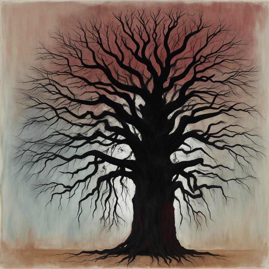 Ancient Tree Portrait in Abstract Expressionist Style