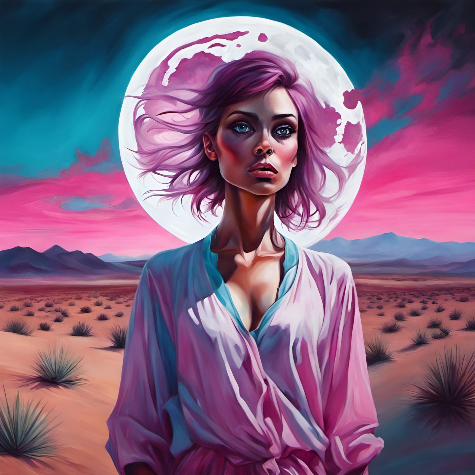 Dramatic Desert Portrait with Large Moon