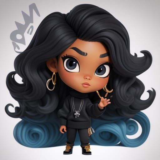 Curvy Chibi African-American Woman in 3D Cartoon Style