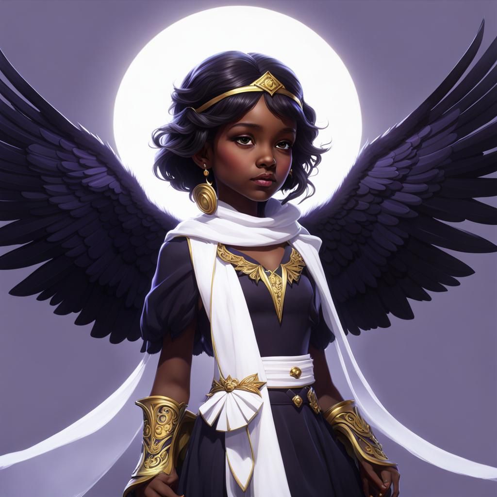 Raven Angel in Dark Fantasy Landscape