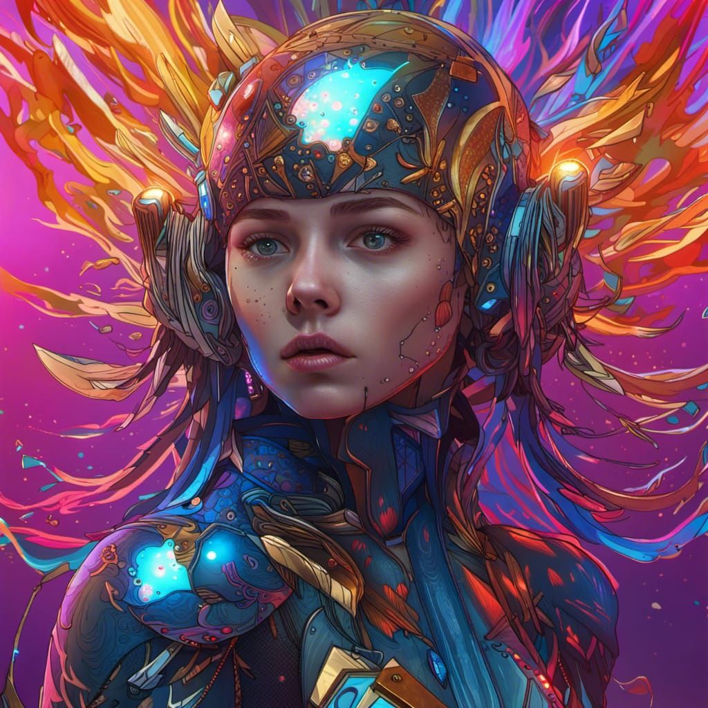 Knight Android with Galaxy Helmet in Anime Style