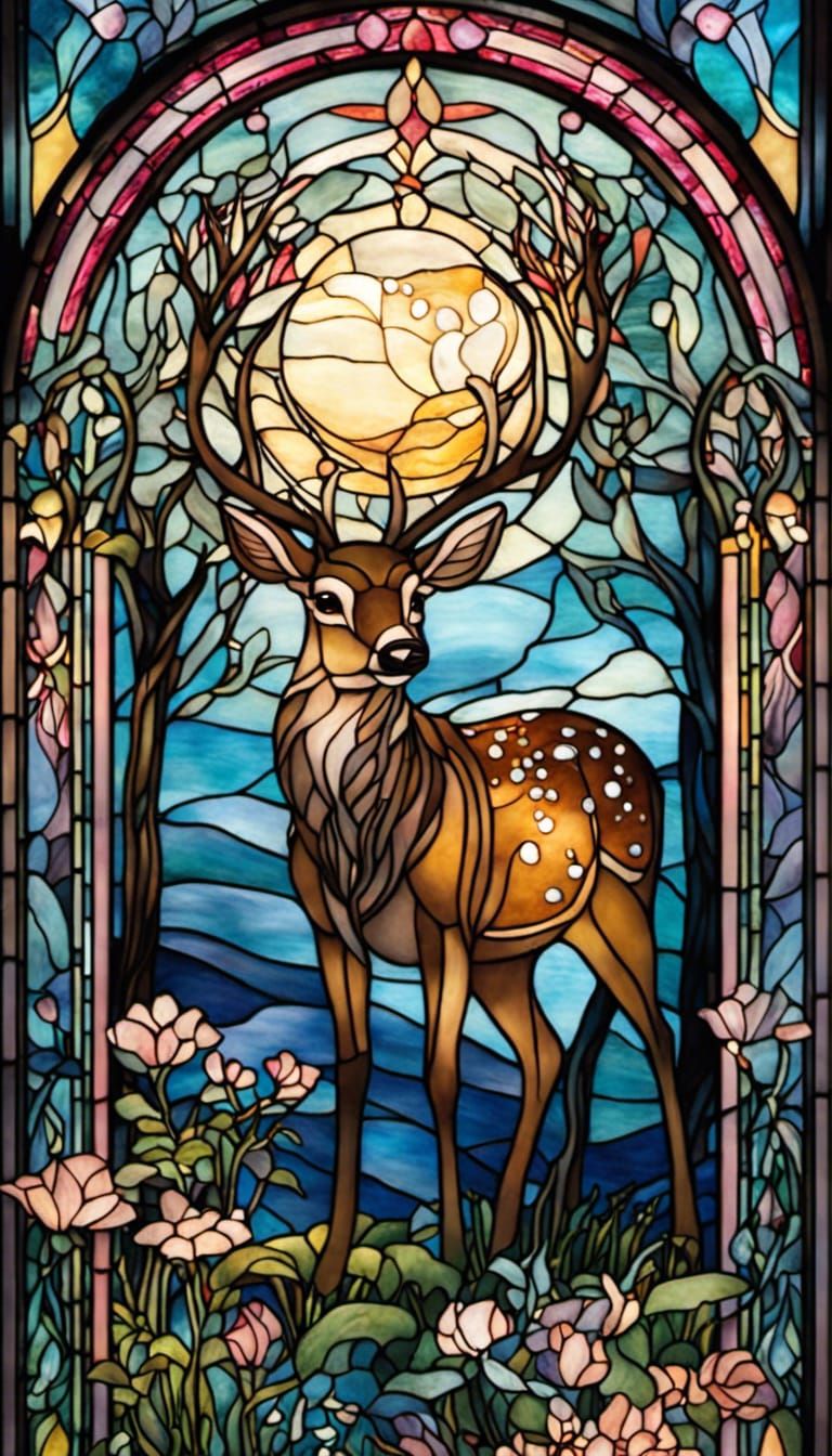 Ethereal Disney Princess in Art Nouveau Stained Glass