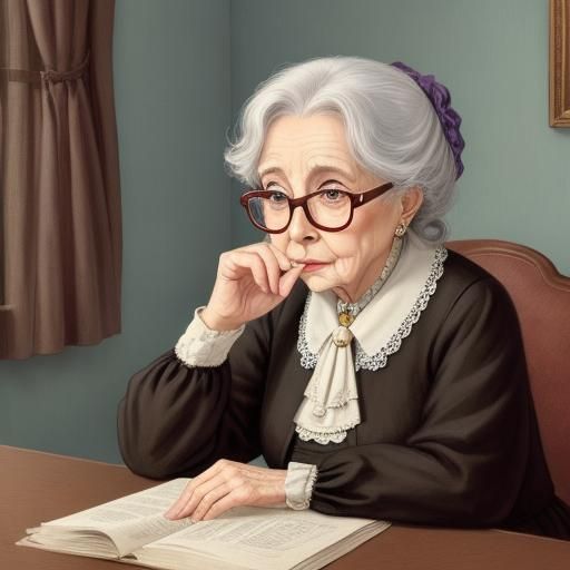 Humorous Cartoon of a Stern Old Woman