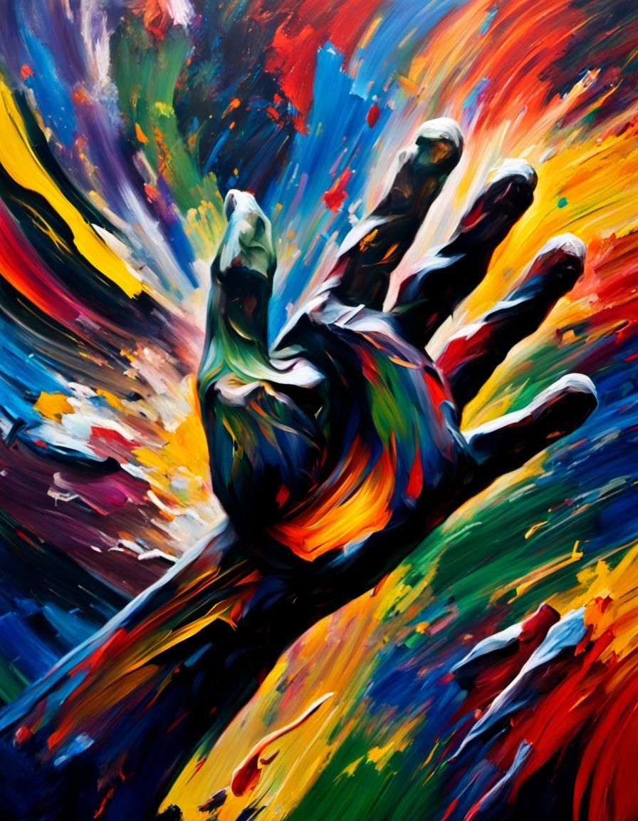 Abstract Expressionism: Hand Reaching into Colorful Vortex