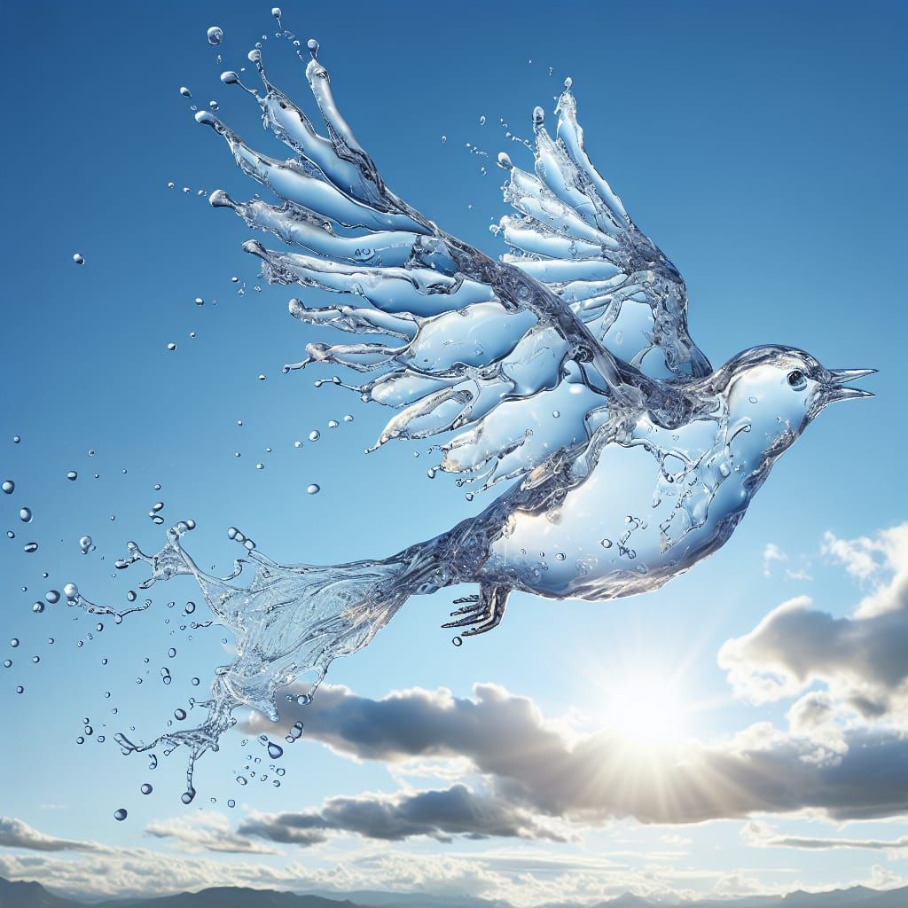 Translucent Water Bird Soaring in Sunny Sky