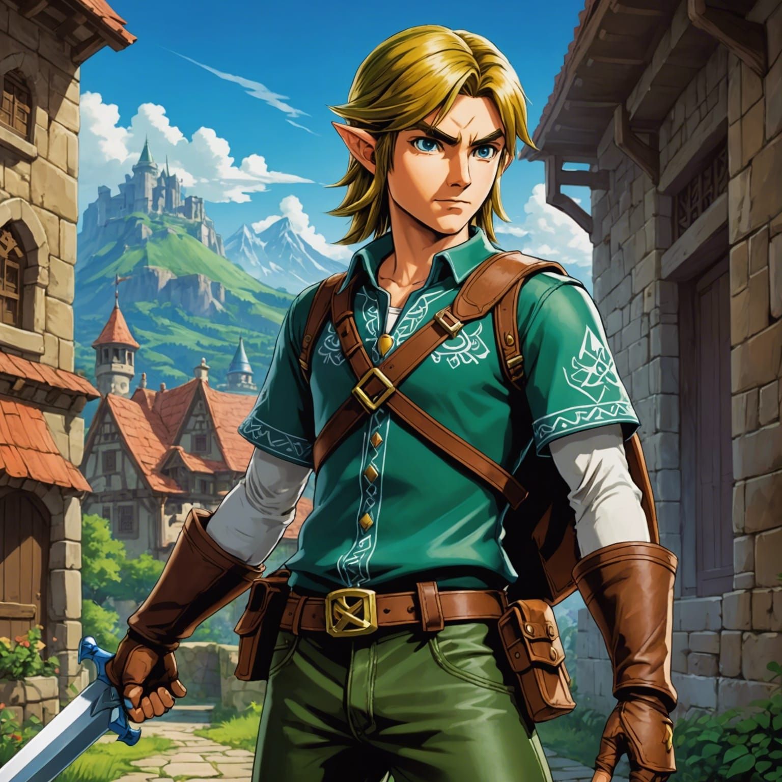 Link in Leather Pants: Cel-Shaded Anime Style