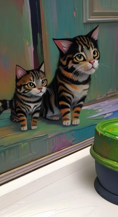 Laughing Kitten in Neo-Impressionist Style