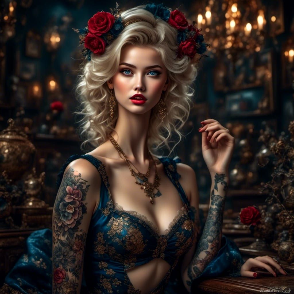 Attractive Anime Pinup Girl with Tattoos