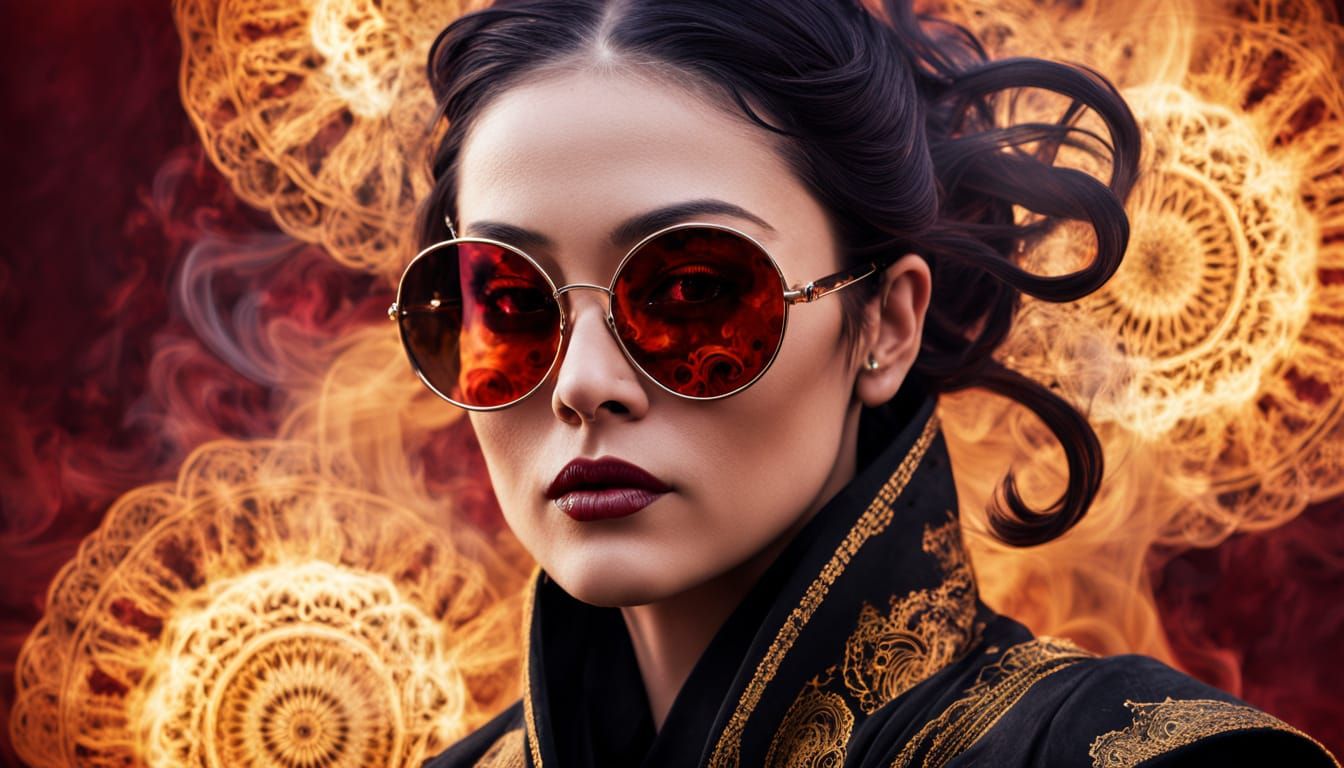 Smokey Cyberpunk Woman with Fractal Mandalas