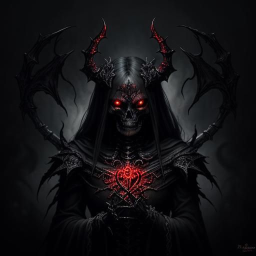 Demonic Skeleton with Ruby Filigree in Dark Fantasy Art