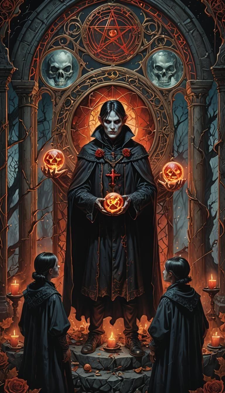 Vampire Three of Pentacles in Hyperrealistic Style