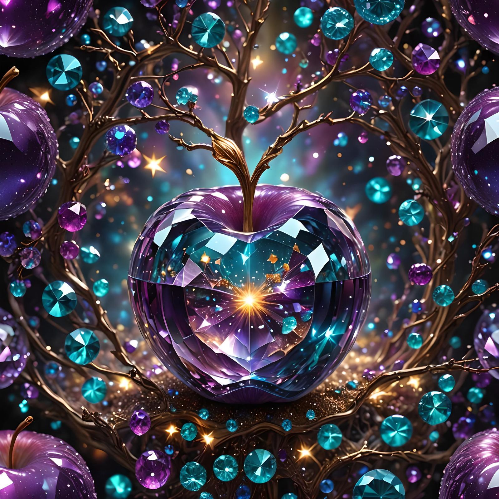 Sparkling Crystal Gem in Glass Apple, Hyperdetailed Matte Pa...