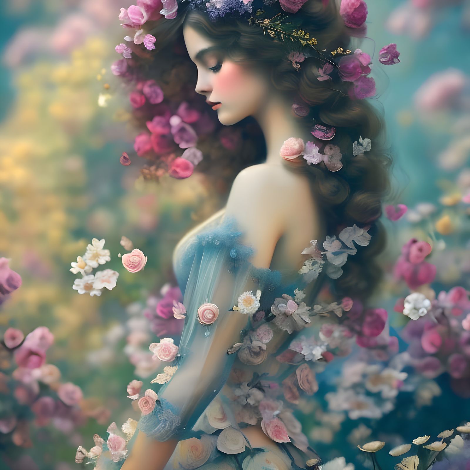 Victorian Girl with Halo Effect in Rococo Oil Painting