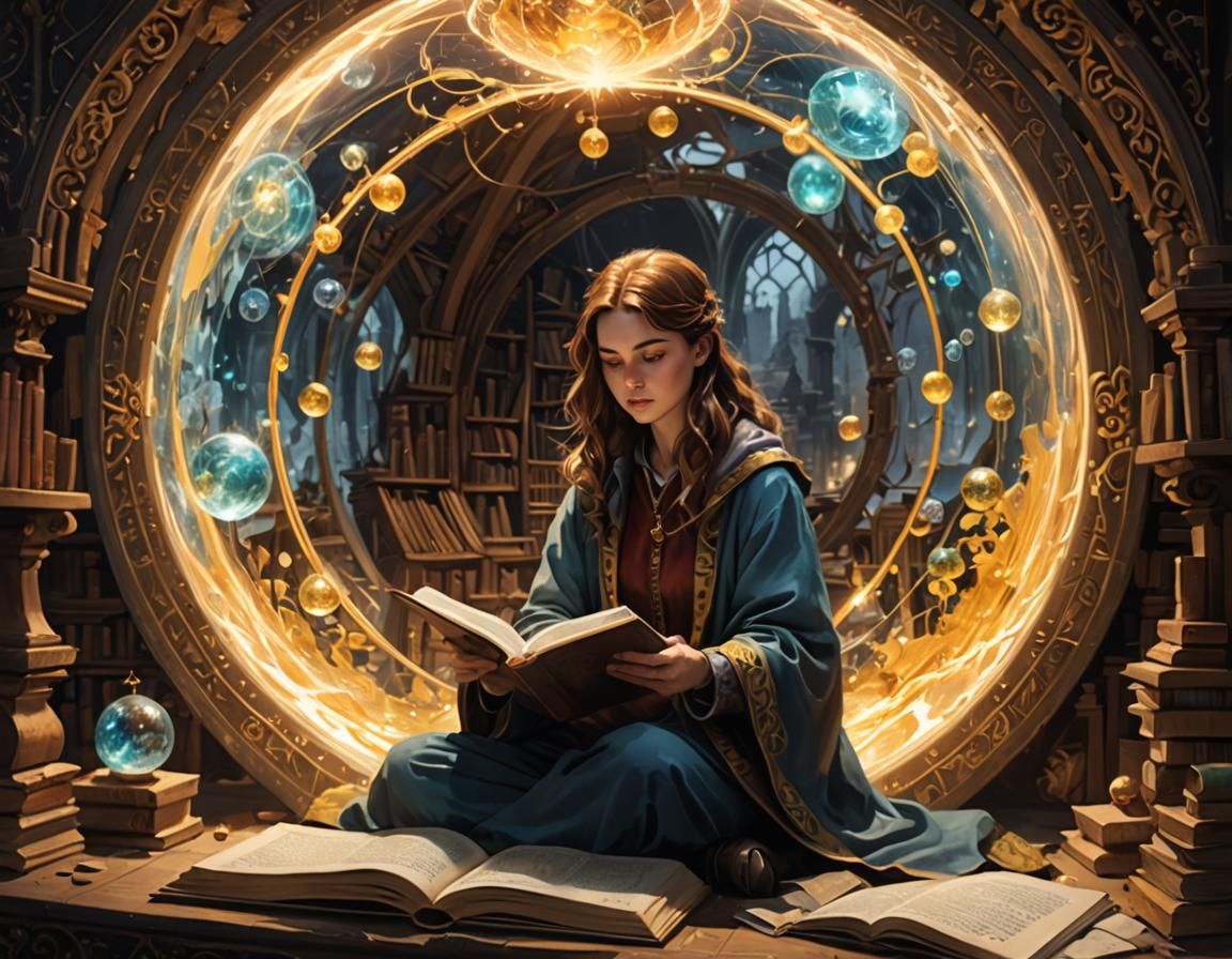 Anastasia Reading Inside an Elemental Sphere