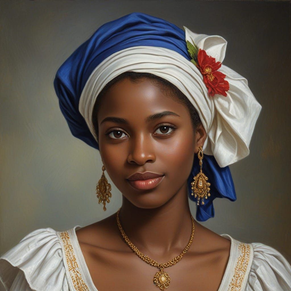 Haitian Woman Portrait in Rubens Oil Painting Style