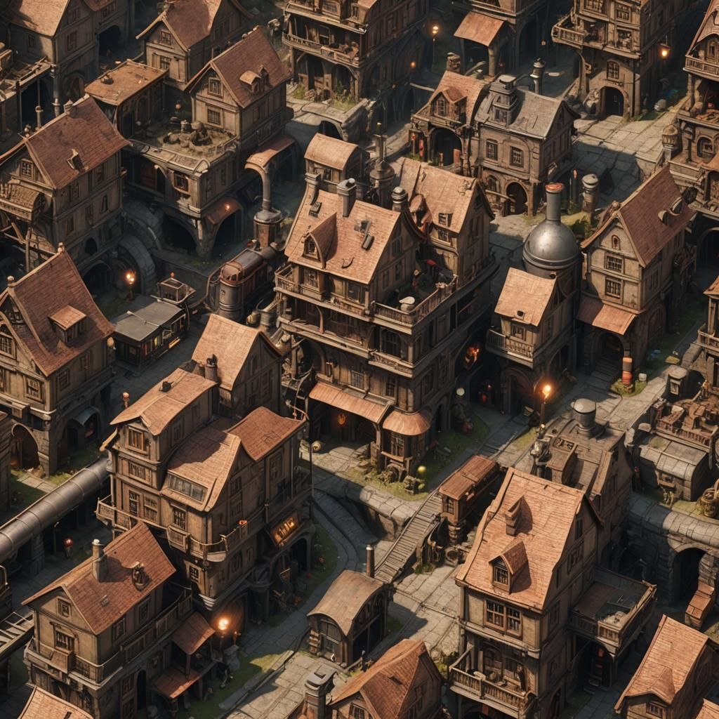 Steampunk Underground Village with Steam Machines