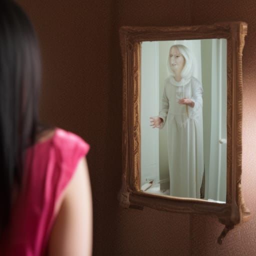 Woman's Ghostly Reflection in Mirror