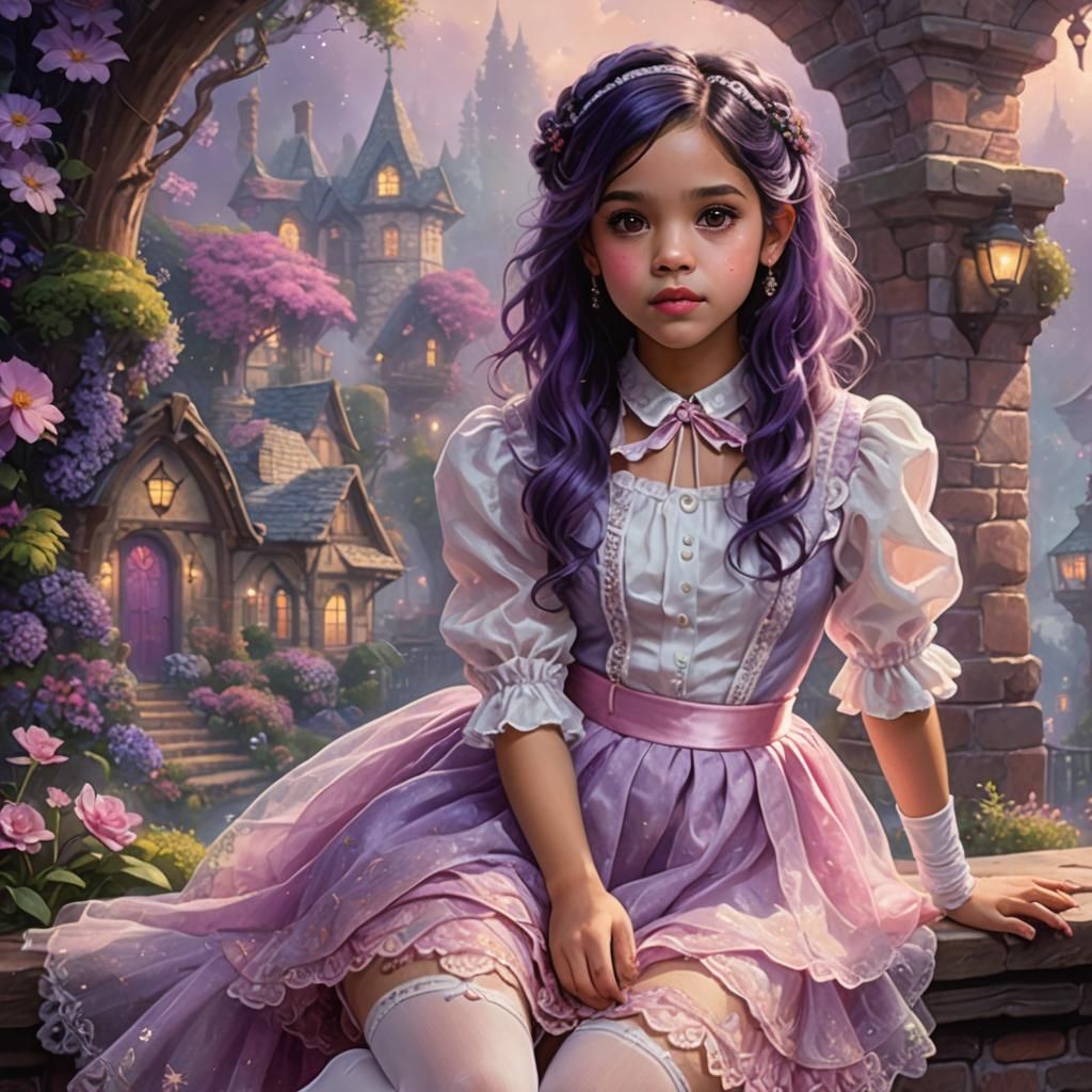 Jenna Ortega with Purple Hair in Ethereal Style