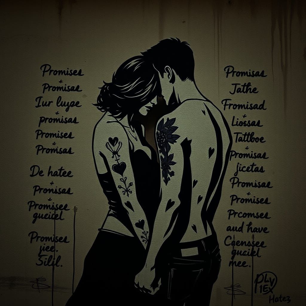 Romantic Graffiti Art: Couple's Embrace in Banksy Style