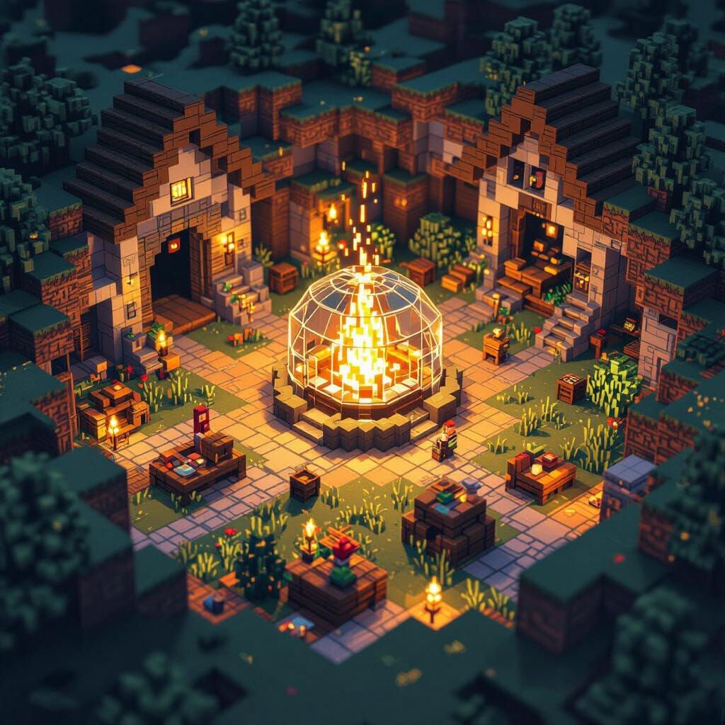 Massive Underground Minecraft Base with Pixel Art Style