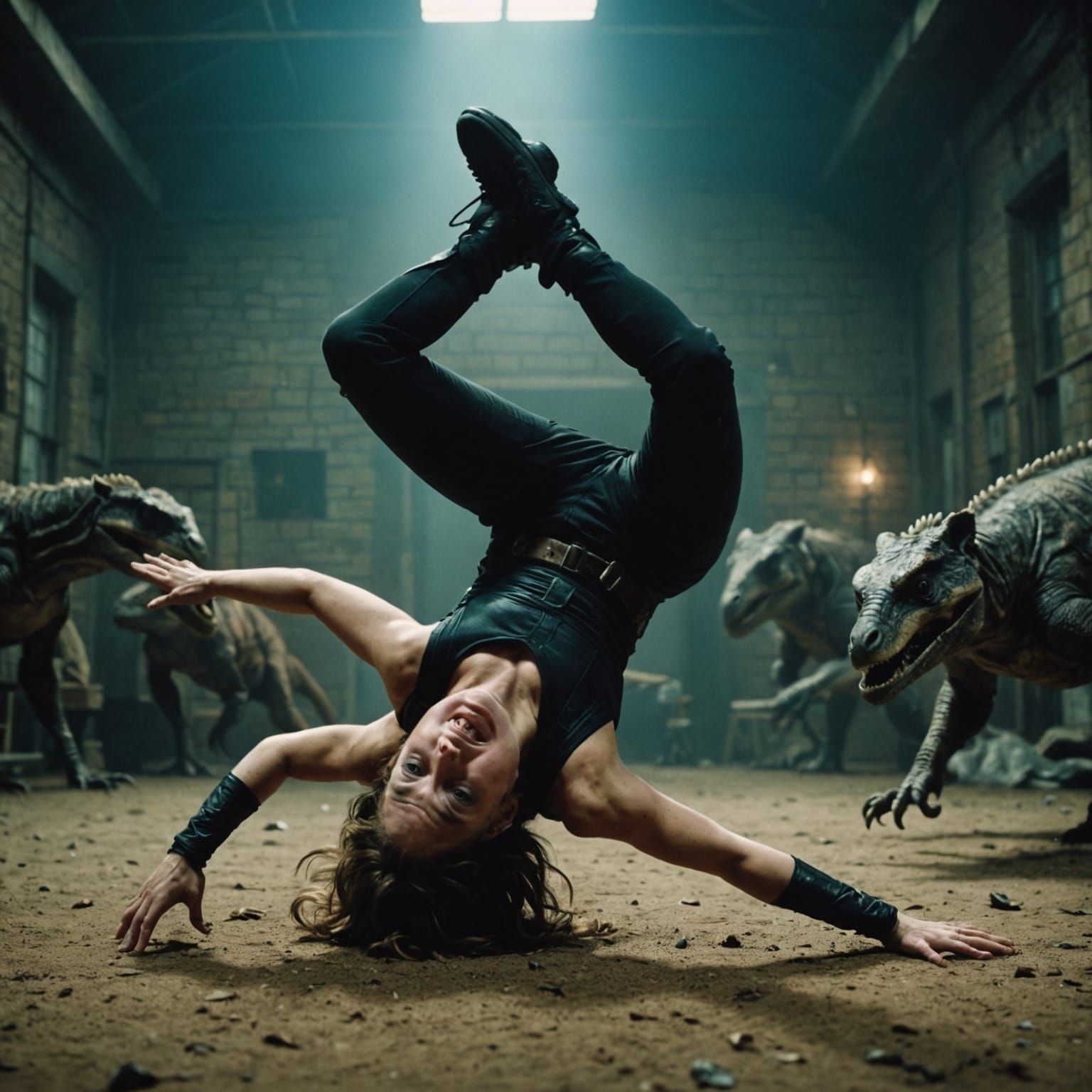 Dancer Falls Over Animal in Cinematic Film Still