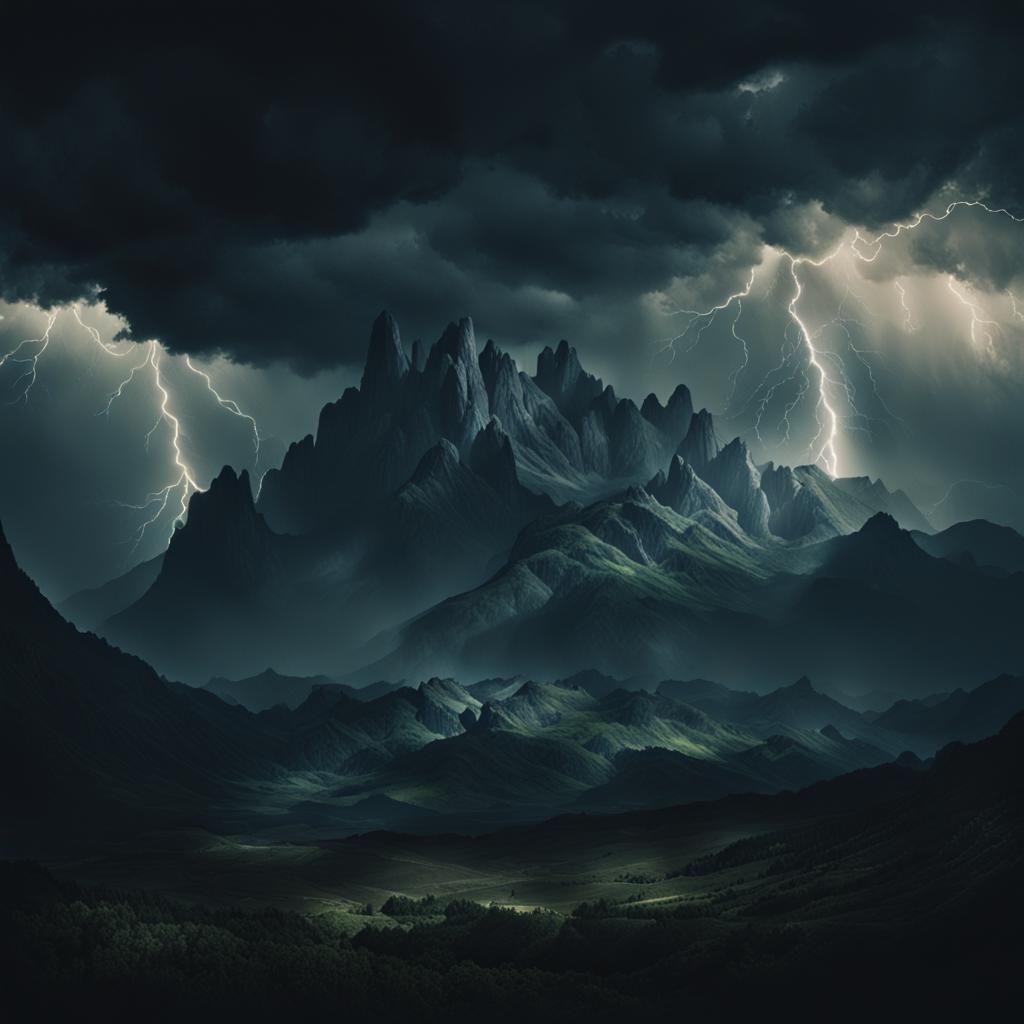 Towering Mountains Under a Stormy Sky