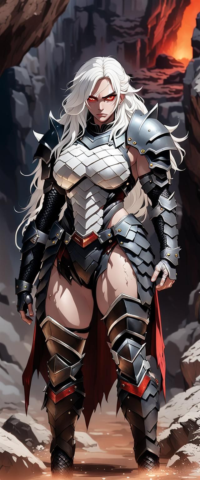 Muscular Woman in Black Dragon Scale Armor