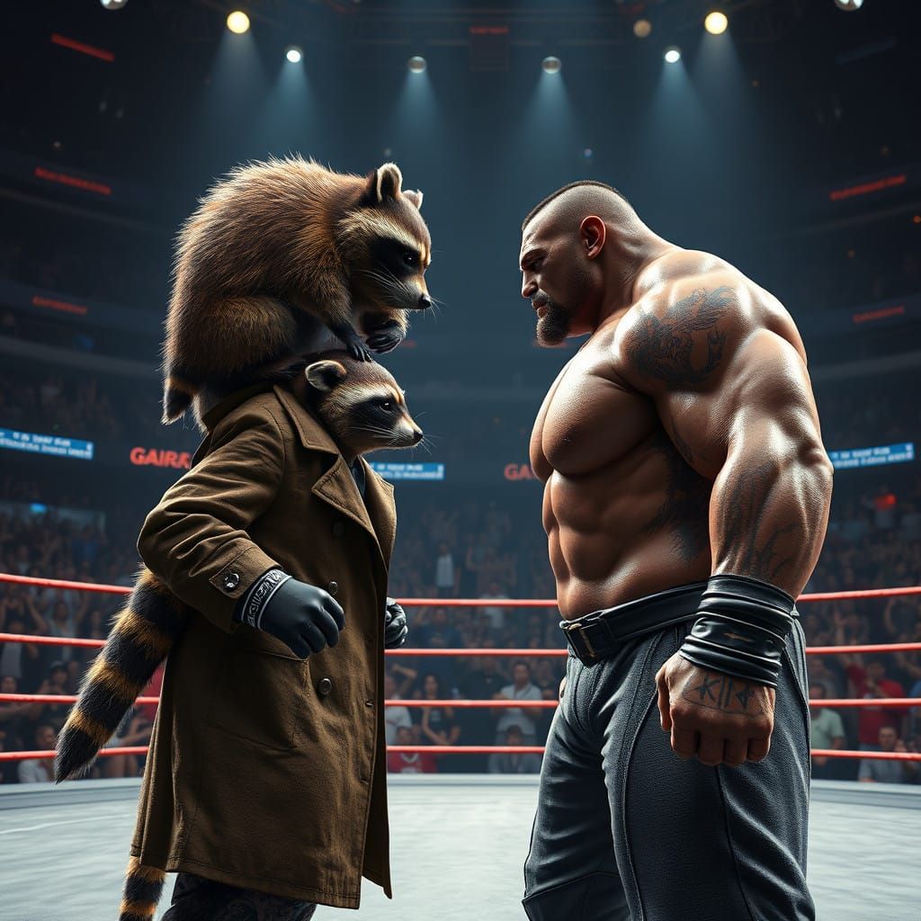 Raccoon Fighters in 3D Anime Style MMA Ring