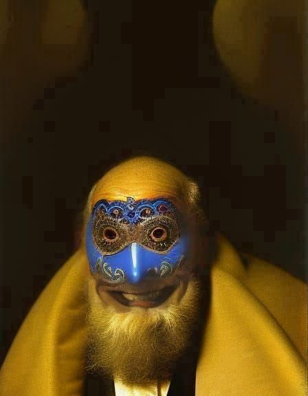 Grotesque Old Man with Masquerade Mask in Expressionist Styl...