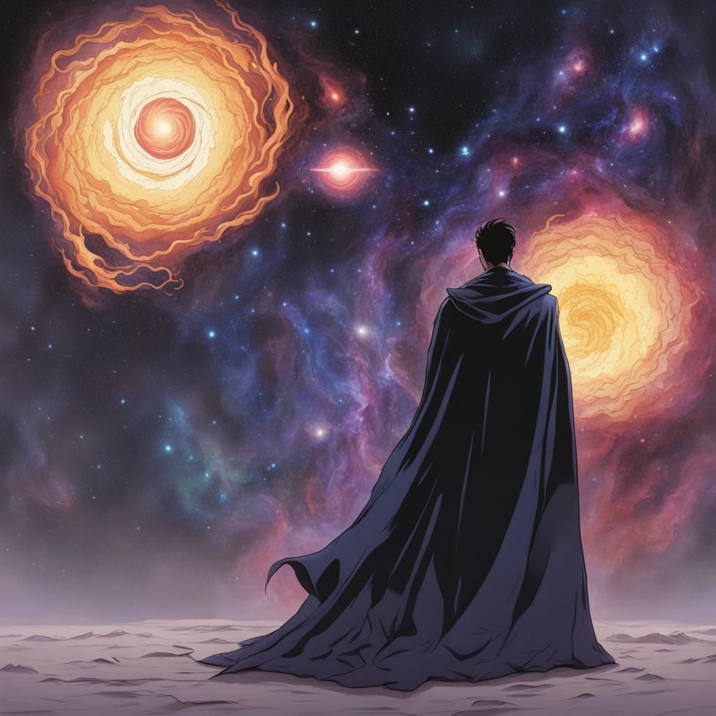 Man with Universe Cape Faces Eldritch Being