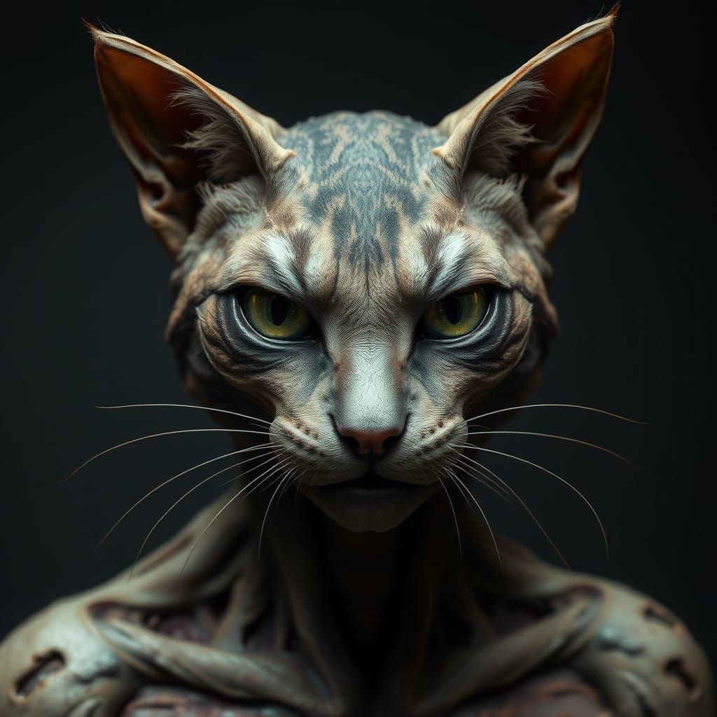 an old, mean looking alley cat, realistic, highly detailed, ...