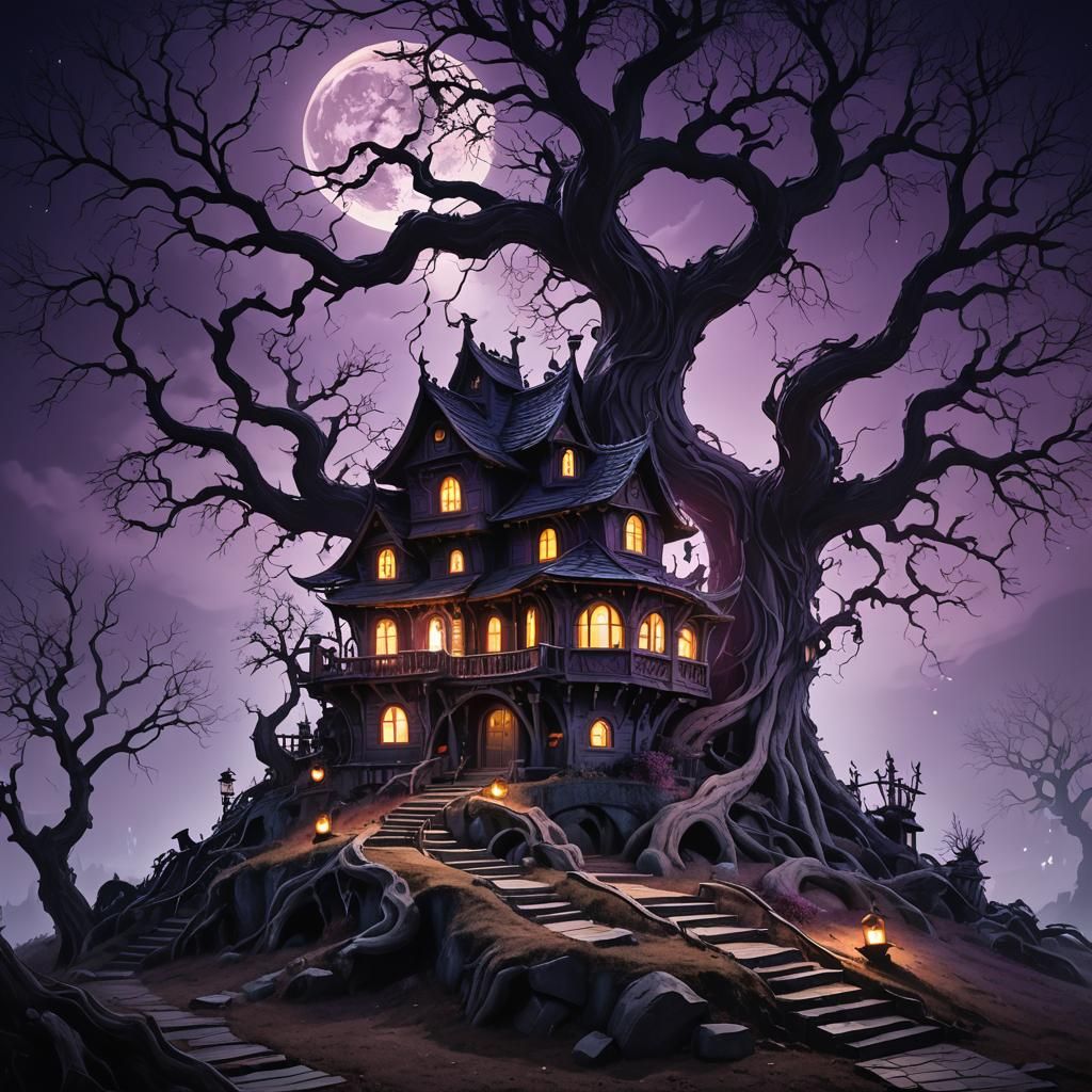 Spooky Kitty House in Dark Fantasy Architecture