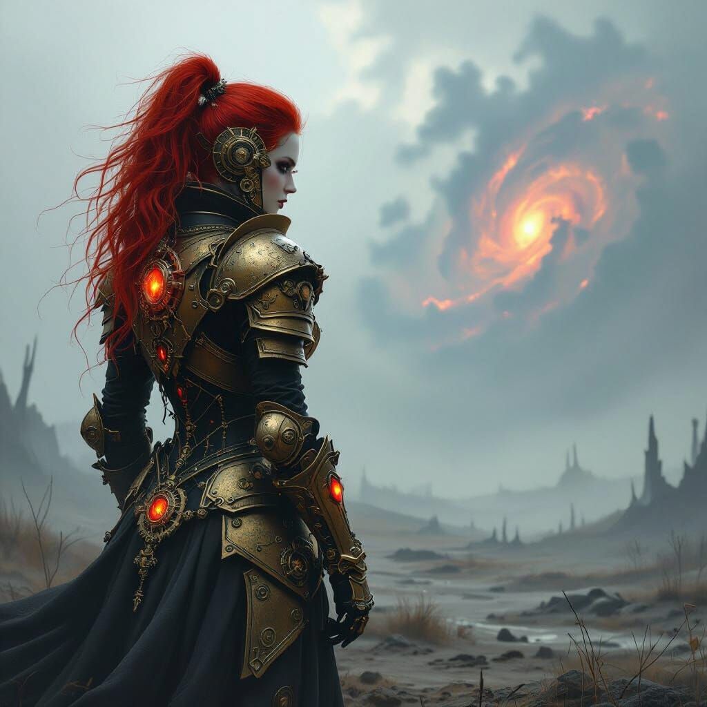 Gothic Clockwork Knight on Desolate Battlefield