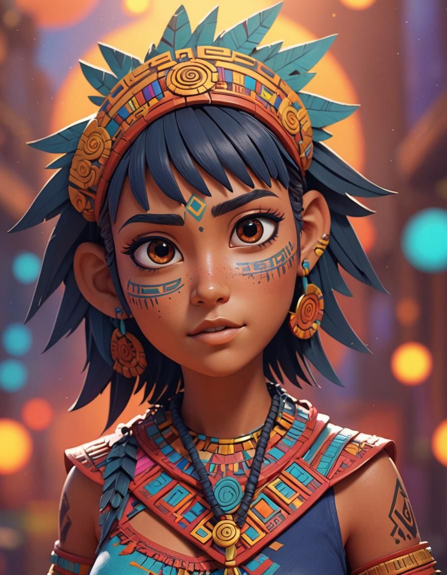 Aztec Maya Manga Anime Girl in 3D Style