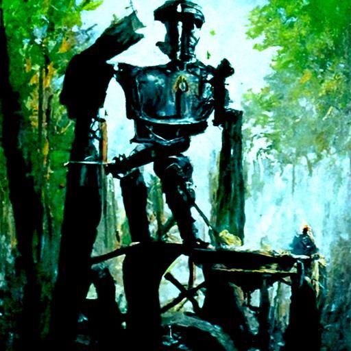 Robot in Sherwood Forest: Oil Painting